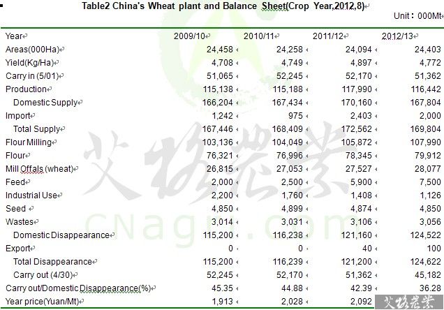 China Wheat plant and Balance Sheet