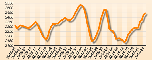 2013年-现在国内DDGS周度价格走势